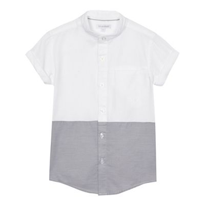 Boys' white and navy colour block granddad shirt